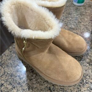 UGG Tan Shearling-Lined Winter Boots